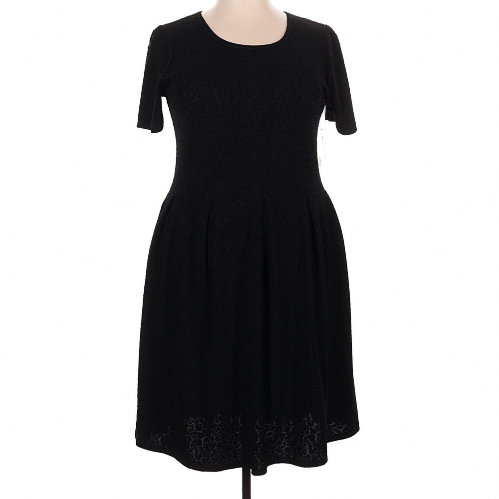 LuLaRoe Womens Amelia Dress Size 3XL Black Textured Scrolls Knit Pockets USA
